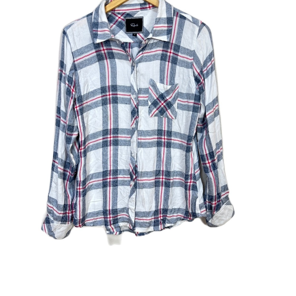 Rails Classic Plaid Button Down Shirt White Blue Red Top Women’s Sz Medium
